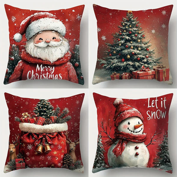 Giftiform™-Joulutyynyliina Joulupukki,lumiukko, joululahja ja joulukuusi – Koristeellinen sohvatyynyn päällinen jouluksi kodin tunnelmaa luomaan