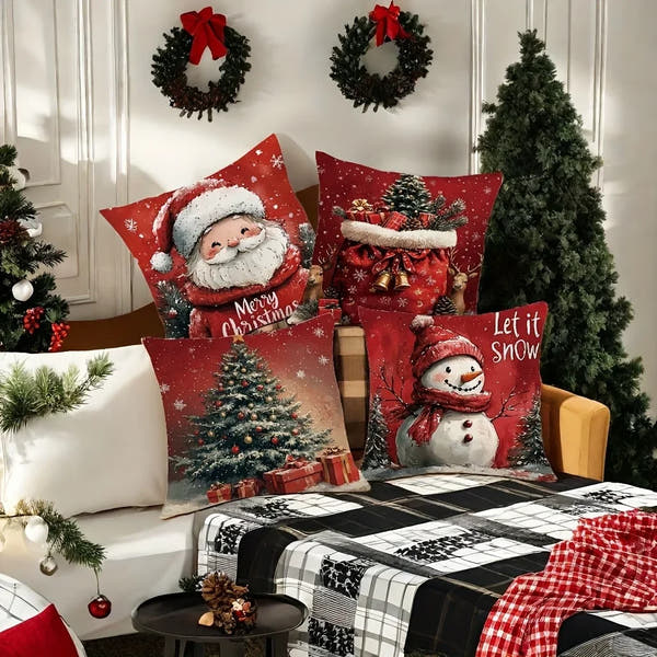 Giftiform™-Joulutyynyliina Joulupukki,lumiukko, joululahja ja joulukuusi – Koristeellinen sohvatyynyn päällinen jouluksi kodin tunnelmaa luomaan