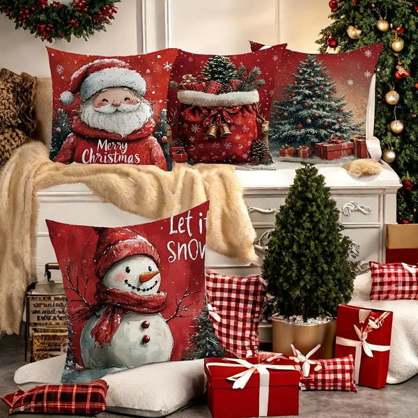 Giftiform™-Joulutyynyliina Joulupukki,lumiukko, joululahja ja joulukuusi – Koristeellinen sohvatyynyn päällinen jouluksi kodin tunnelmaa luomaan