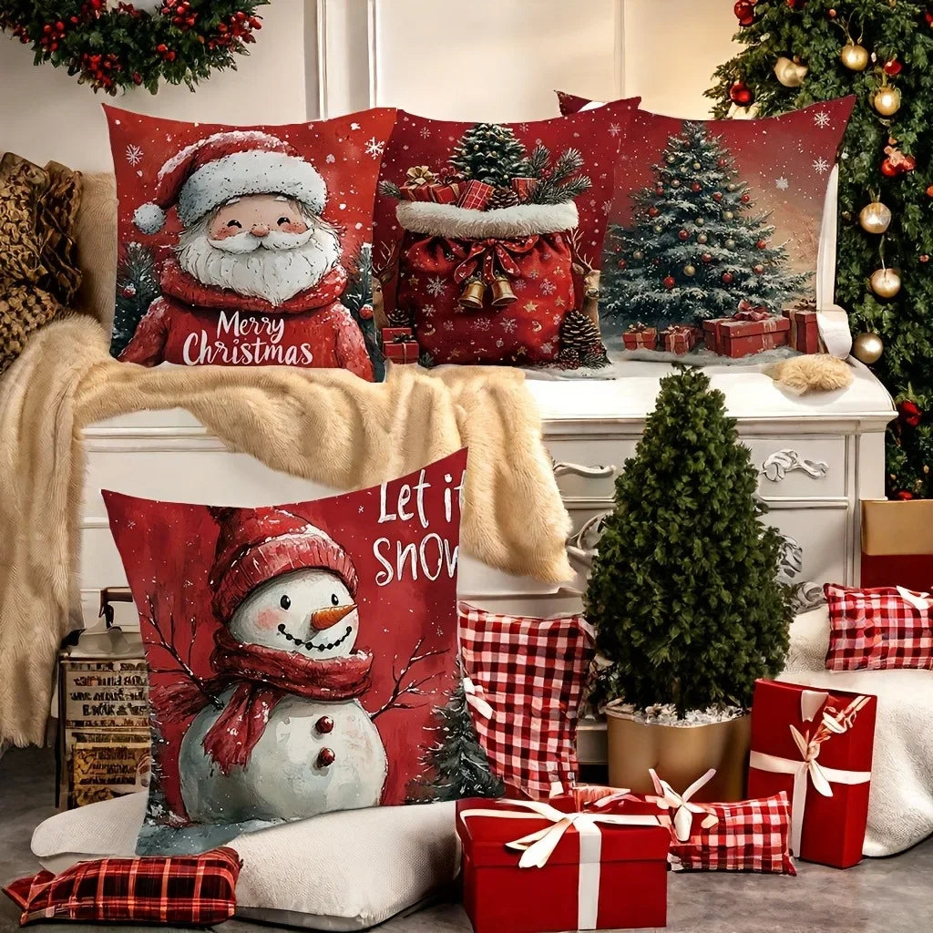 Giftiform™-Joulutyynyliina Joulupukki,lumiukko, joululahja ja joulukuusi – Koristeellinen sohvatyynyn päällinen jouluksi kodin tunnelmaa luomaan