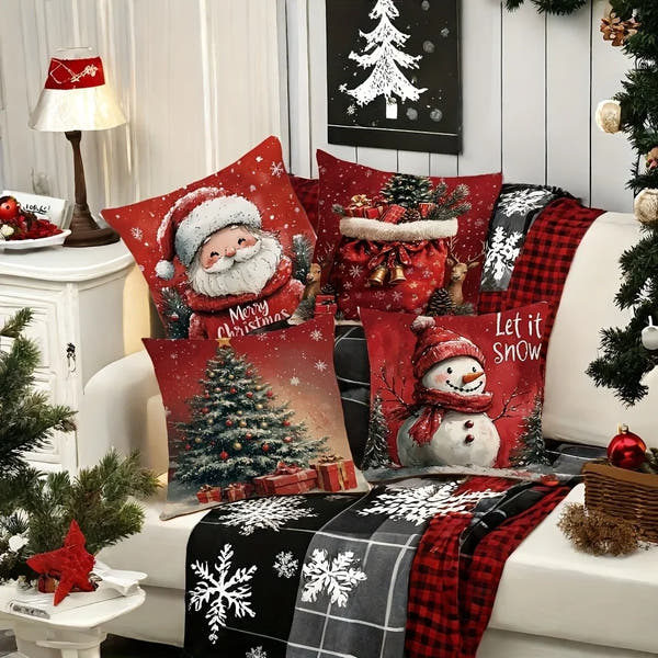 Giftiform™-Joulutyynyliina Joulupukki,lumiukko, joululahja ja joulukuusi – Koristeellinen sohvatyynyn päällinen jouluksi kodin tunnelmaa luomaan